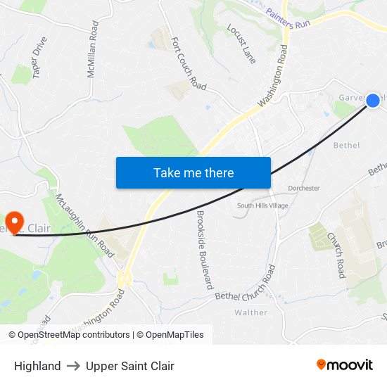 Highland to Upper Saint Clair map