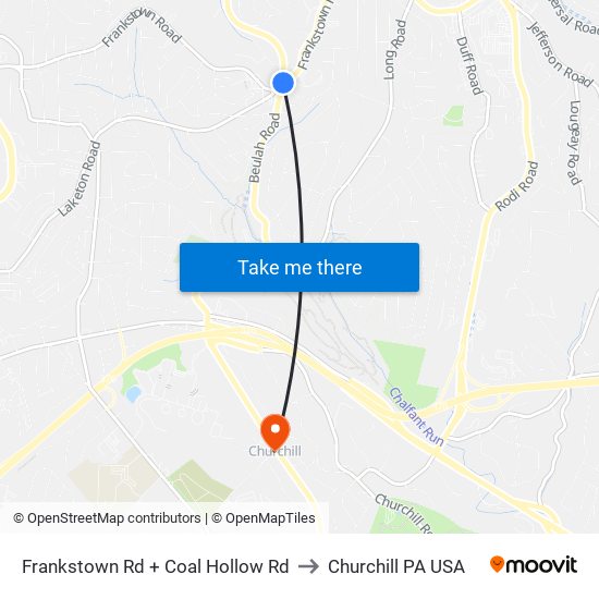 Frankstown Rd + Coal Hollow Rd to Churchill PA USA map