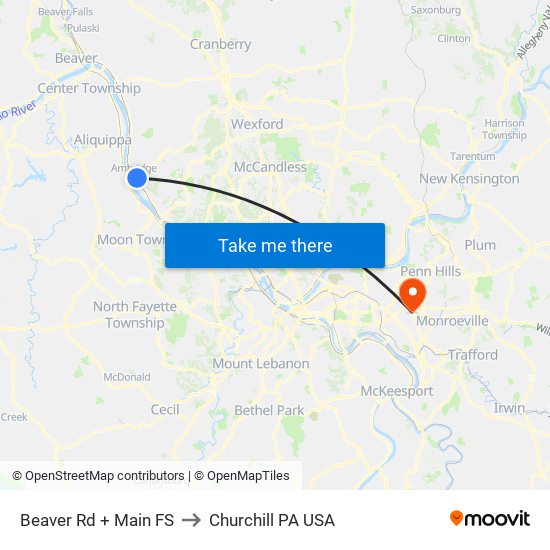 Beaver Rd + Main FS to Churchill PA USA map