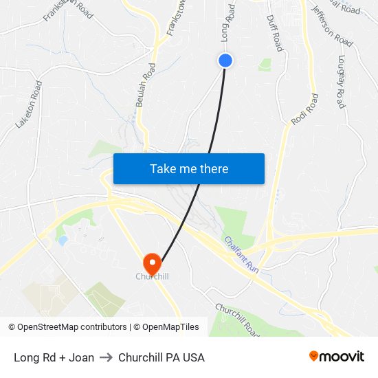 Long Rd + Joan to Churchill PA USA map