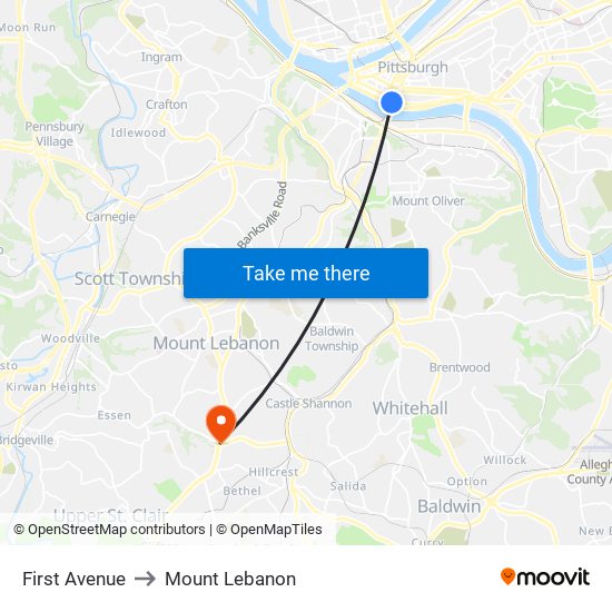 First Avenue to Mount Lebanon map