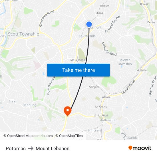 Potomac to Mount Lebanon map