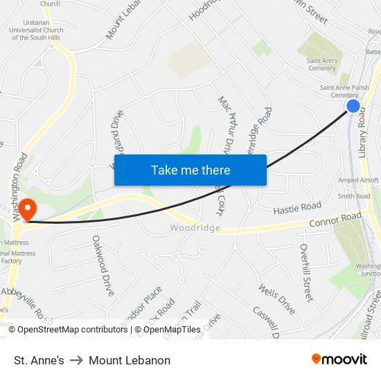 St. Anne's to Mount Lebanon map