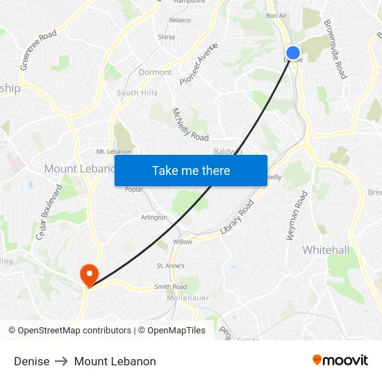 Denise to Mount Lebanon map