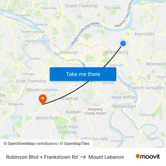 Robinson Blvd + Frankstown Rd to Mount Lebanon map