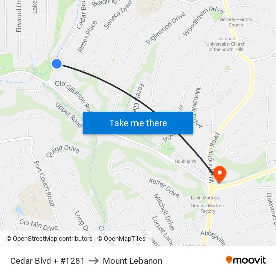 Cedar Blvd + #1281 to Mount Lebanon map