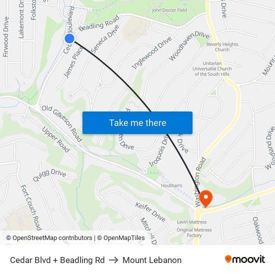 Cedar Blvd + Beadling Rd to Mount Lebanon map