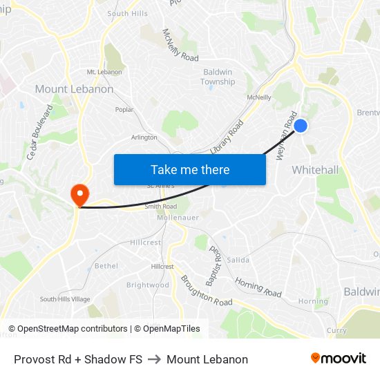 Provost Rd + Shadow FS to Mount Lebanon map