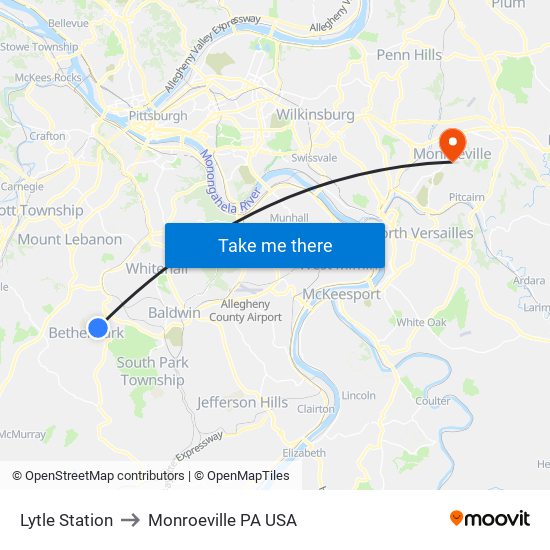 Lytle Station to Monroeville PA USA map