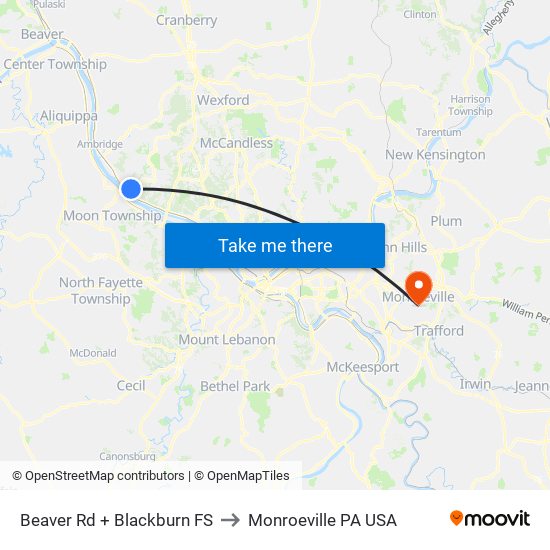 Beaver Rd + Blackburn FS to Monroeville PA USA map