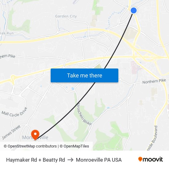 Haymaker Rd + Beatty Rd to Monroeville PA USA map