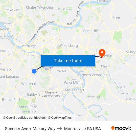 Spencer Ave + Makary Way to Monroeville PA USA map