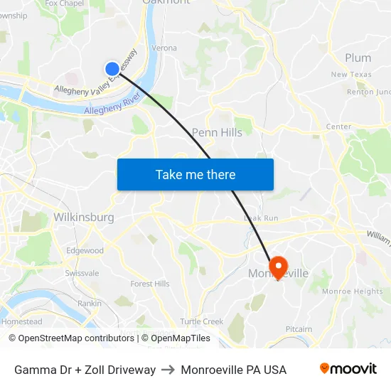 Gamma Dr + Zoll Driveway to Monroeville PA USA map