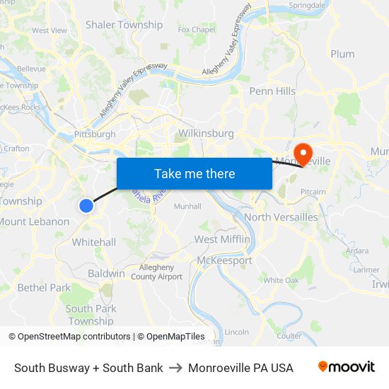 South Busway + South Bank to Monroeville PA USA map