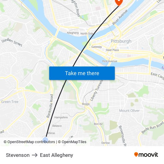 Stevenson to East Allegheny map