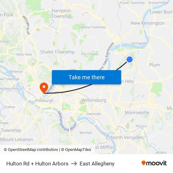 Hulton Rd + Hulton Arbors to East Allegheny map