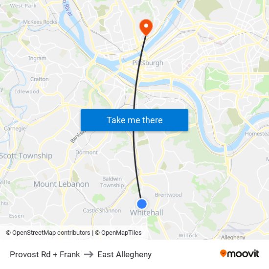Provost Rd + Frank to East Allegheny map