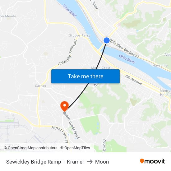 Sewickley Bridge Ramp + Kramer to Moon map