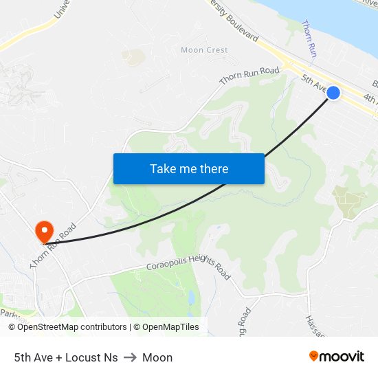 5th Ave + Locust Ns to Moon map