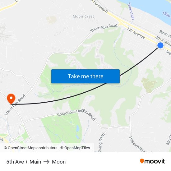 5th Ave + Main to Moon map
