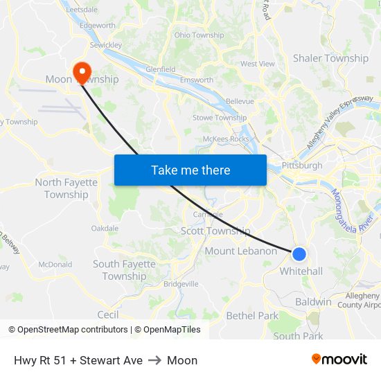 Hwy Rt 51 + Stewart Ave to Moon map