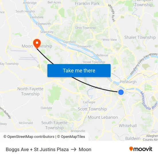 Boggs Ave + St Justins Plaza to Moon map