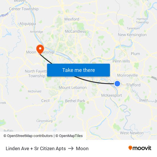 Linden Ave + Sr Citizen Apts to Moon map