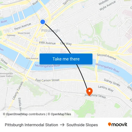 Pittsburgh Intermodal Station to Southside Slopes map