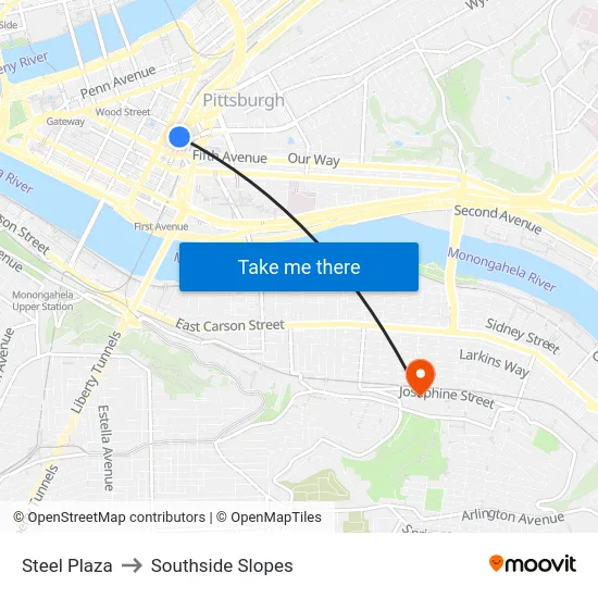 Steel Plaza to Southside Slopes map