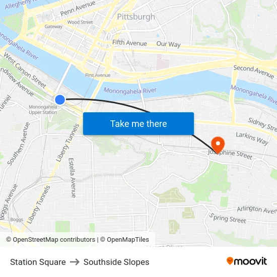 Station Square to Southside Slopes map