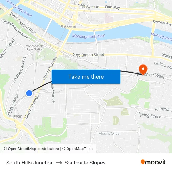 South Hills Junction to Southside Slopes map