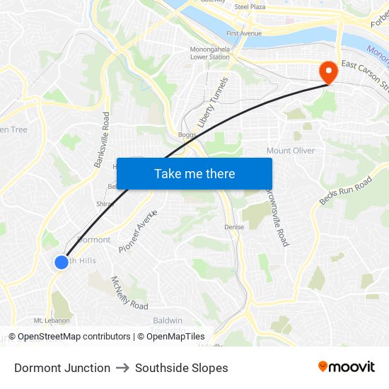 Dormont Junction to Southside Slopes map