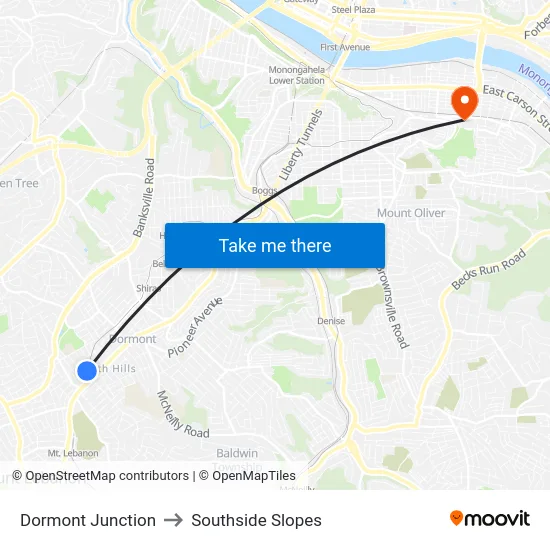 Dormont Junction to Southside Slopes map