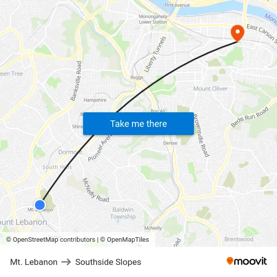 Mt. Lebanon to Southside Slopes map