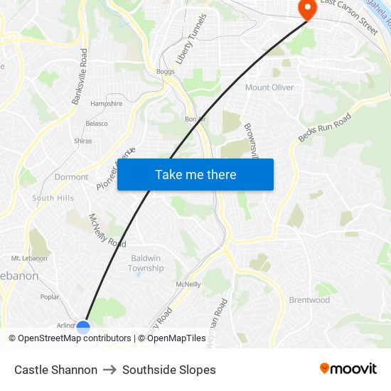 Castle Shannon to Southside Slopes map