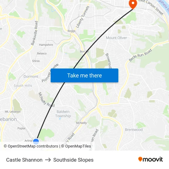 Castle Shannon to Southside Slopes map