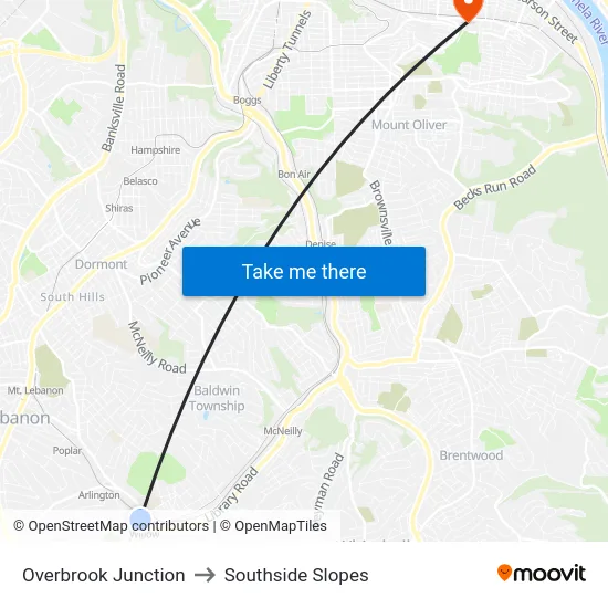 Overbrook Junction to Southside Slopes map