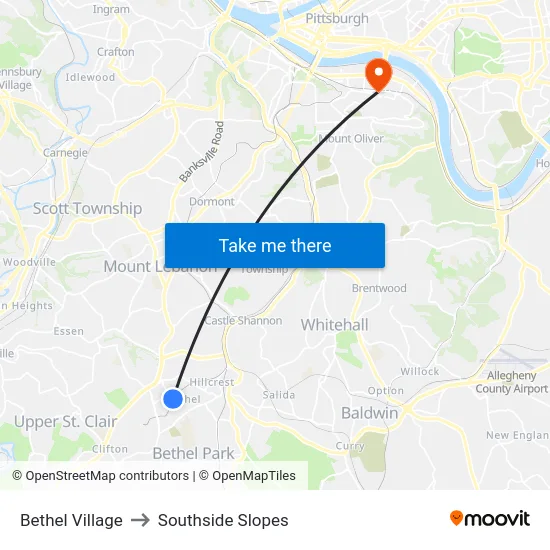 Bethel Village to Southside Slopes map