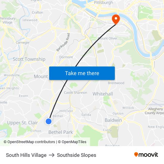 South Hills Village to Southside Slopes map