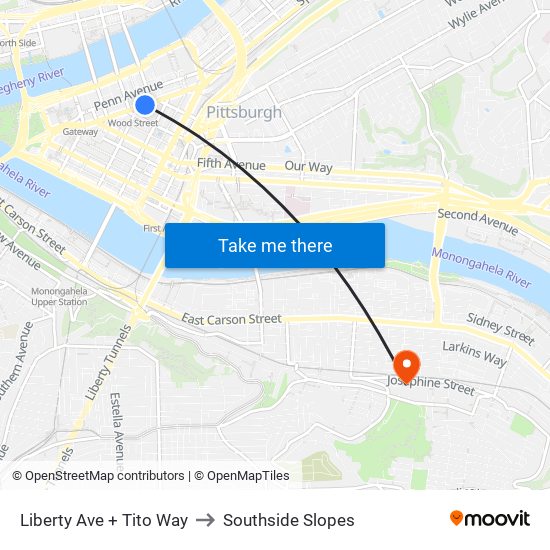 Liberty Ave + Tito Way to Southside Slopes map