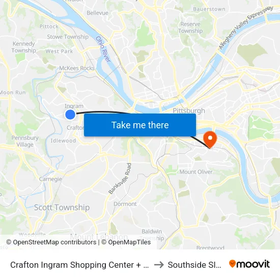 Crafton Ingram Shopping Center + Rite-Aid to Southside Slopes map