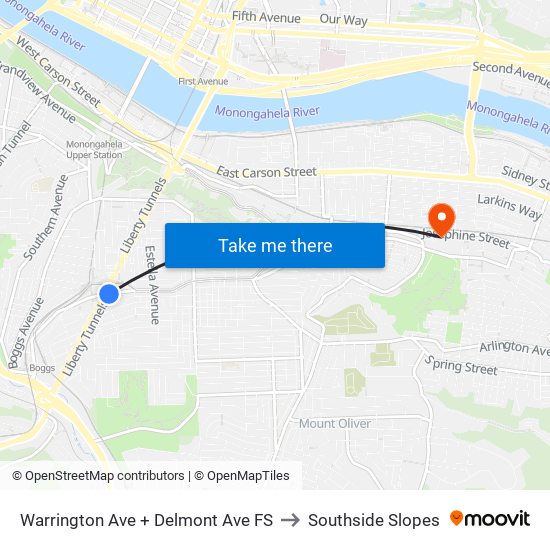 Warrington Ave + Delmont Ave FS to Southside Slopes map