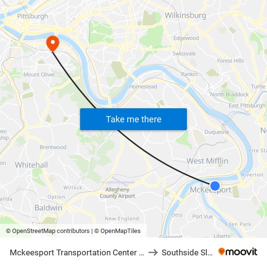 Mckeesport Transportation Center at Bay #2 to Southside Slopes map