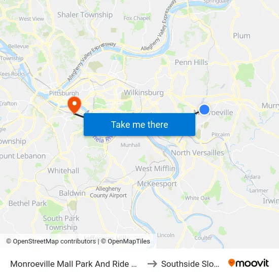 Monroeville Mall Park And Ride West to Southside Slopes map