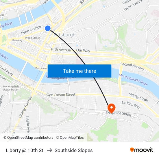 Liberty @ 10th St. to Southside Slopes map