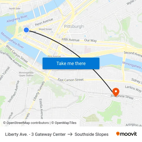 Liberty Ave. - 3 Gateway Center to Southside Slopes map