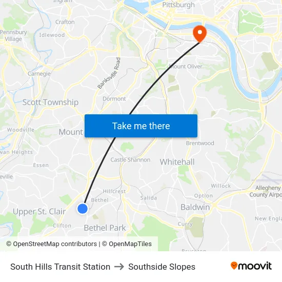 South Hills Transit Station to Southside Slopes map