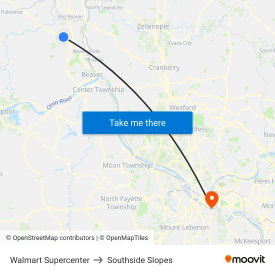 Walmart Supercenter to Southside Slopes map