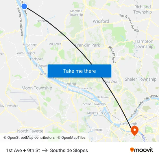 1st Ave + 9th St to Southside Slopes map