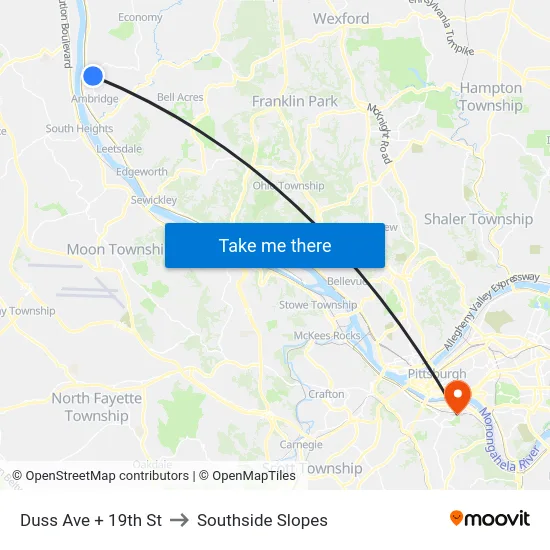 Duss Ave + 19th St to Southside Slopes map